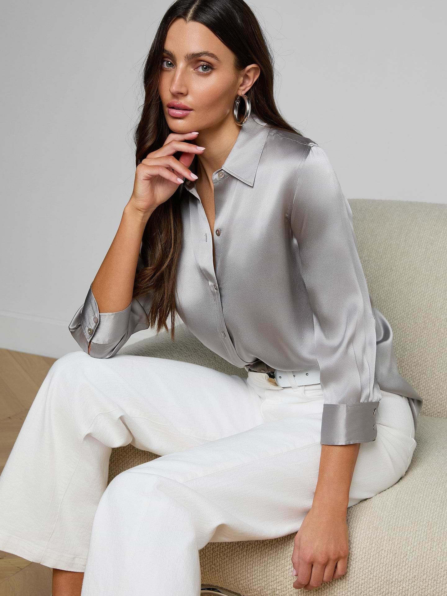 L'Agence Dani 3/4 Sleeve Blouse Light Pewter