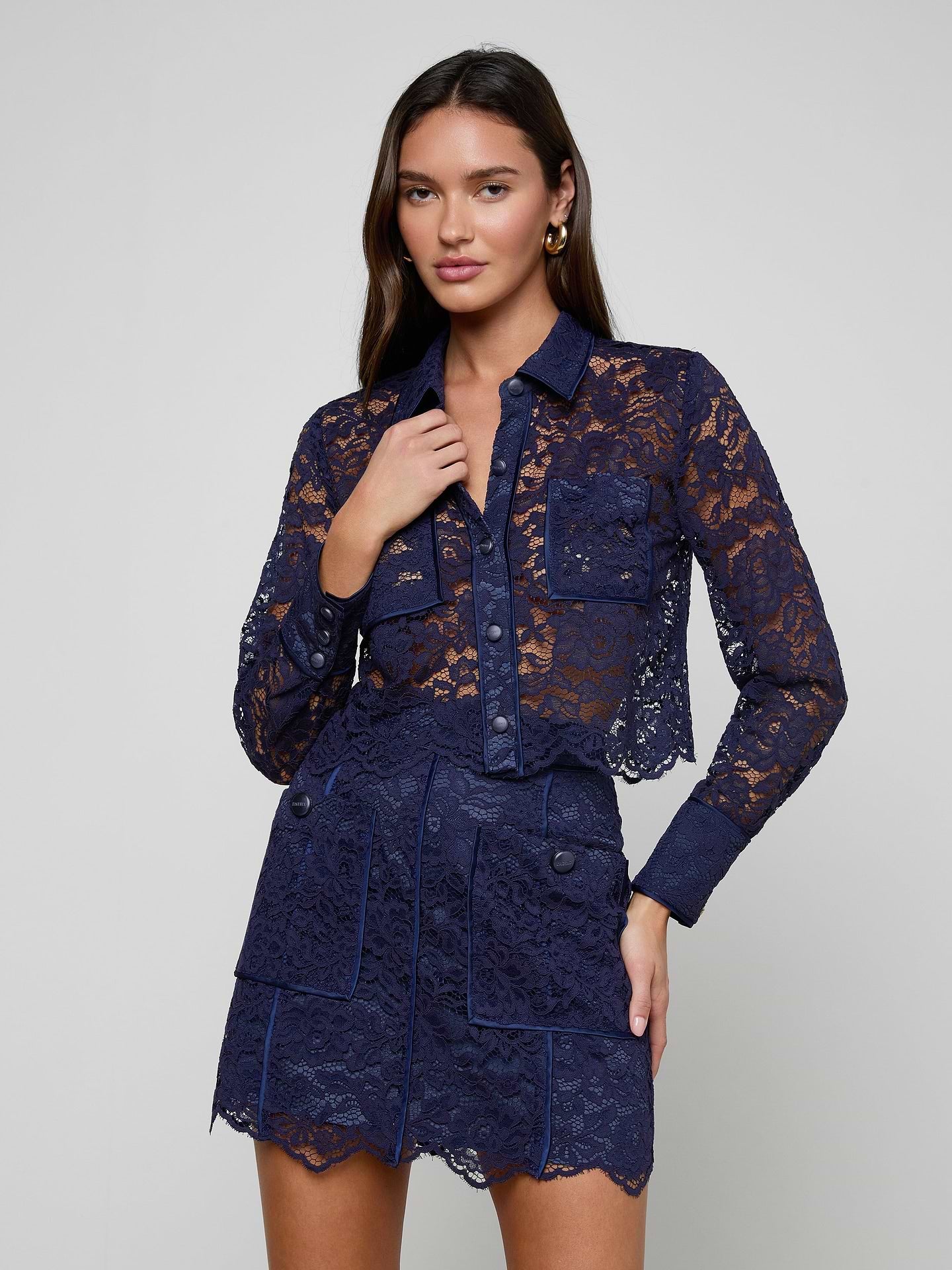 L'Agence Roelle Lace Piping Cropped Blouse Midnight