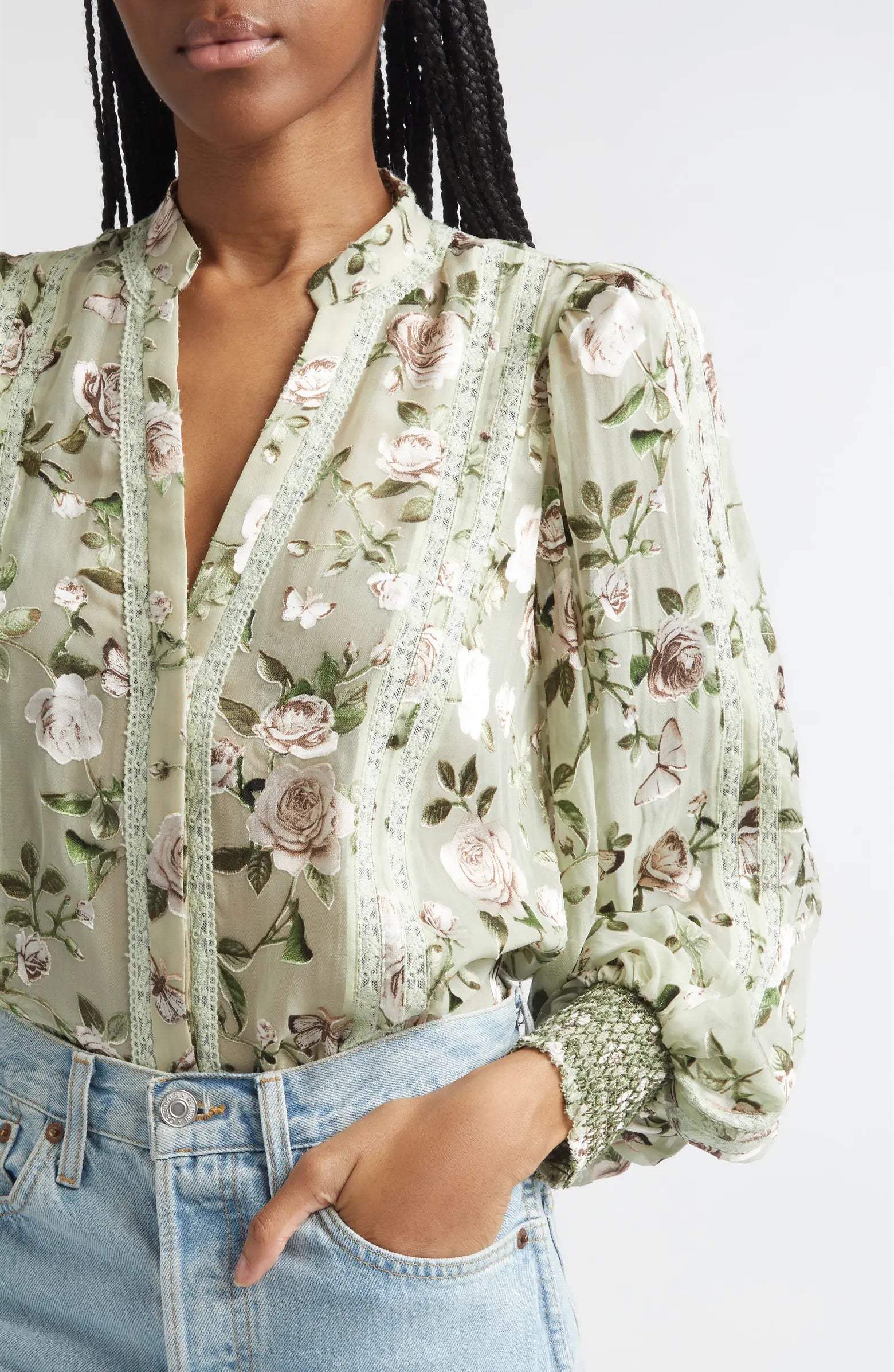 Chemise Arlette avec bordure en dentelle florale Alice + Olivia