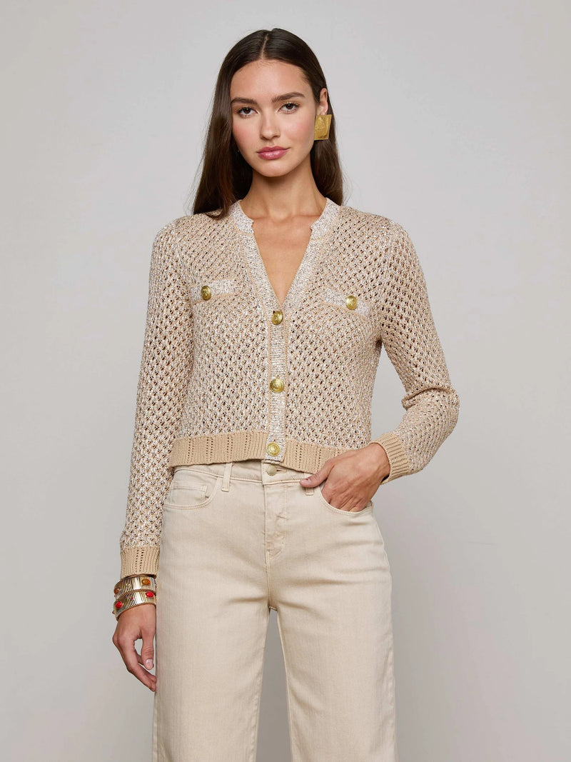 L'Agence Blanca Sequin Crop Cardigan