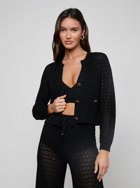L'Agence Orla Pointelle Knit Cardigan Black/Gold