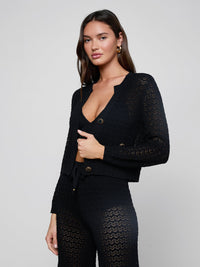 L'Agence Orla Pointelle Knit Cardigan Black/Gold