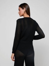 L'Agence Orla Pointelle Knit Cardigan Black/Gold