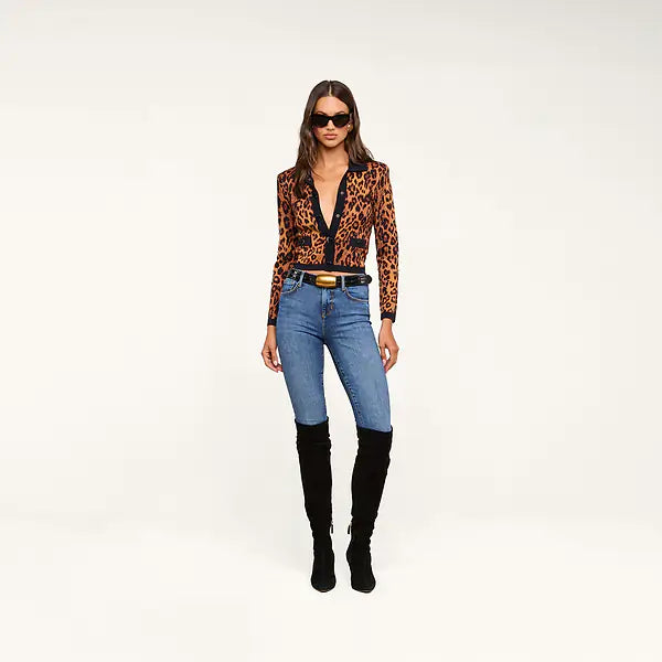 L'Agence Osiris Jacquard Collared Cardigan Tan Multi Javan Leopard