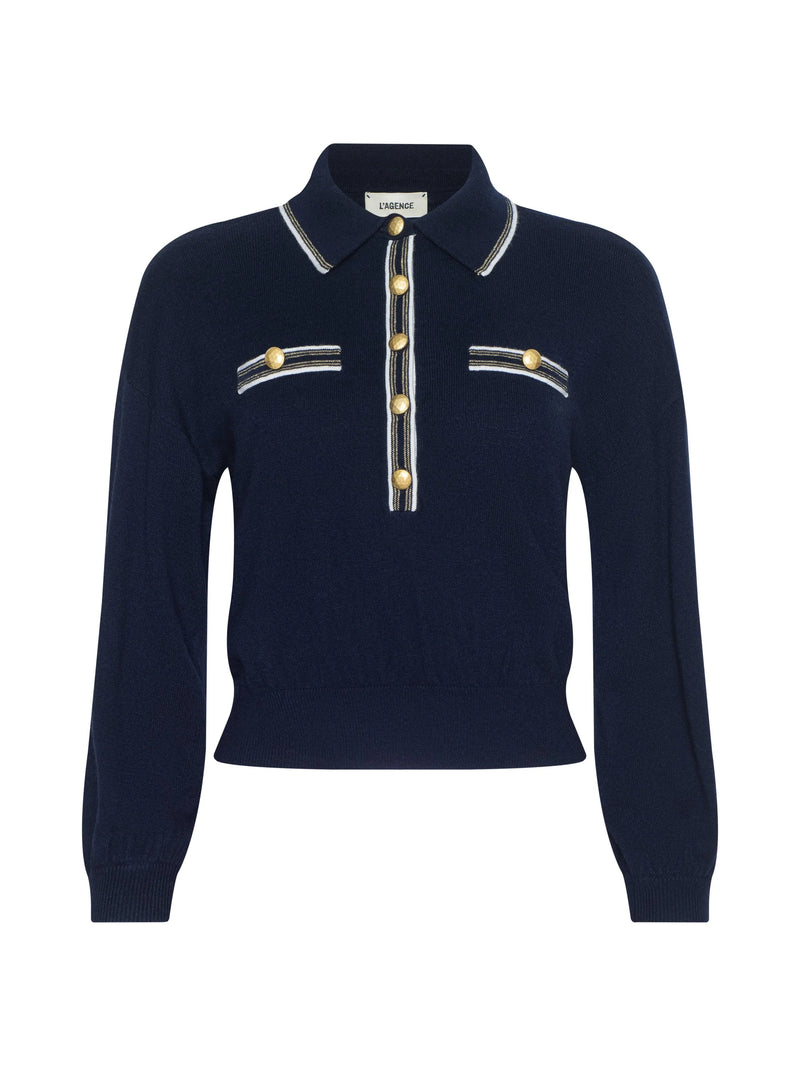 L'Agence Malaki Cropped Polo Sweater