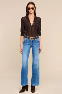L'Agence Carine Pointelle Collared Sweater - Coffee Bean