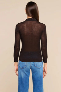 L'Agence Carine Pointelle Collared Sweater - Coffee Bean