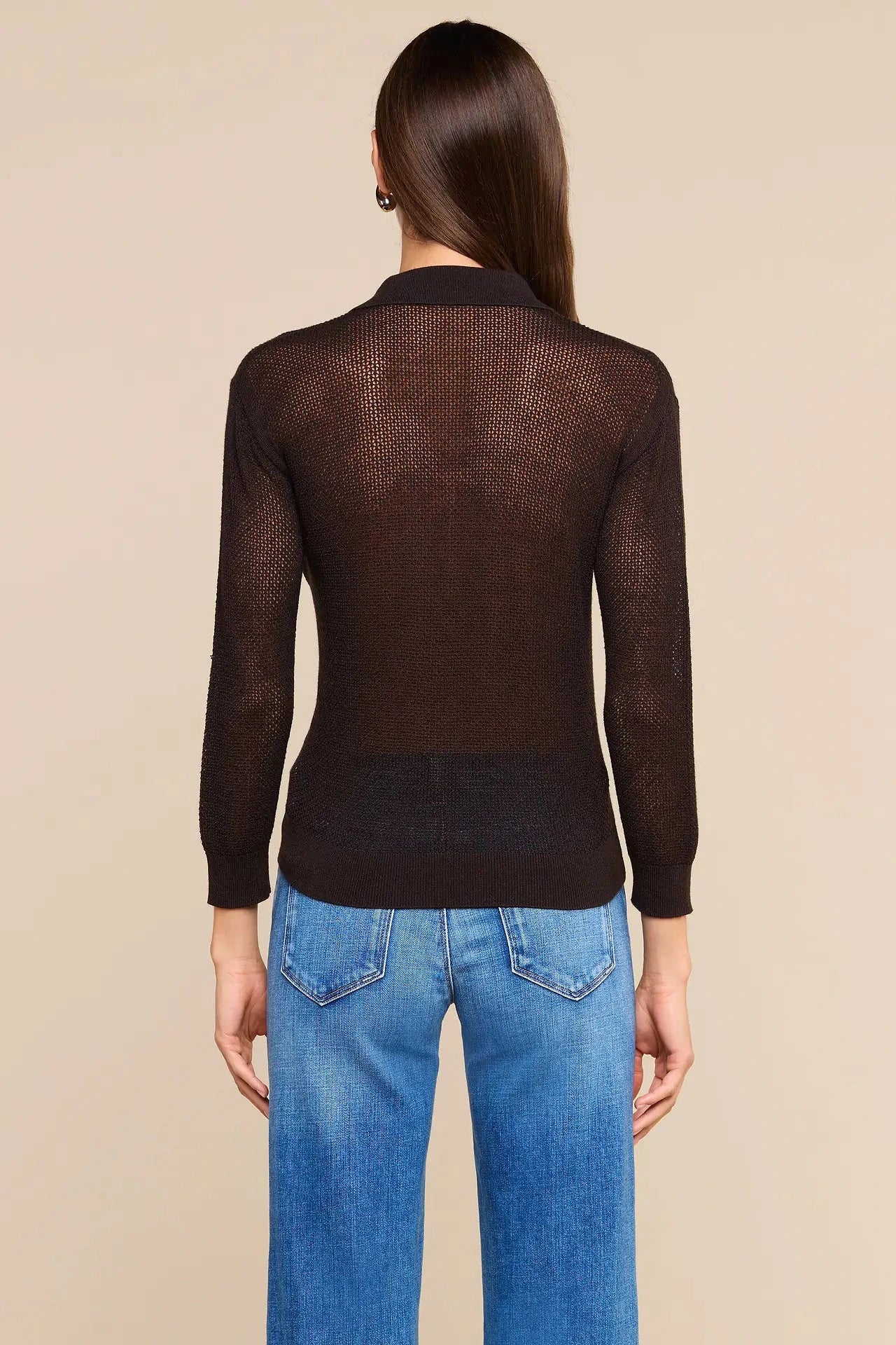 L'Agence Carine Pointelle Collared Sweater - Coffee Bean