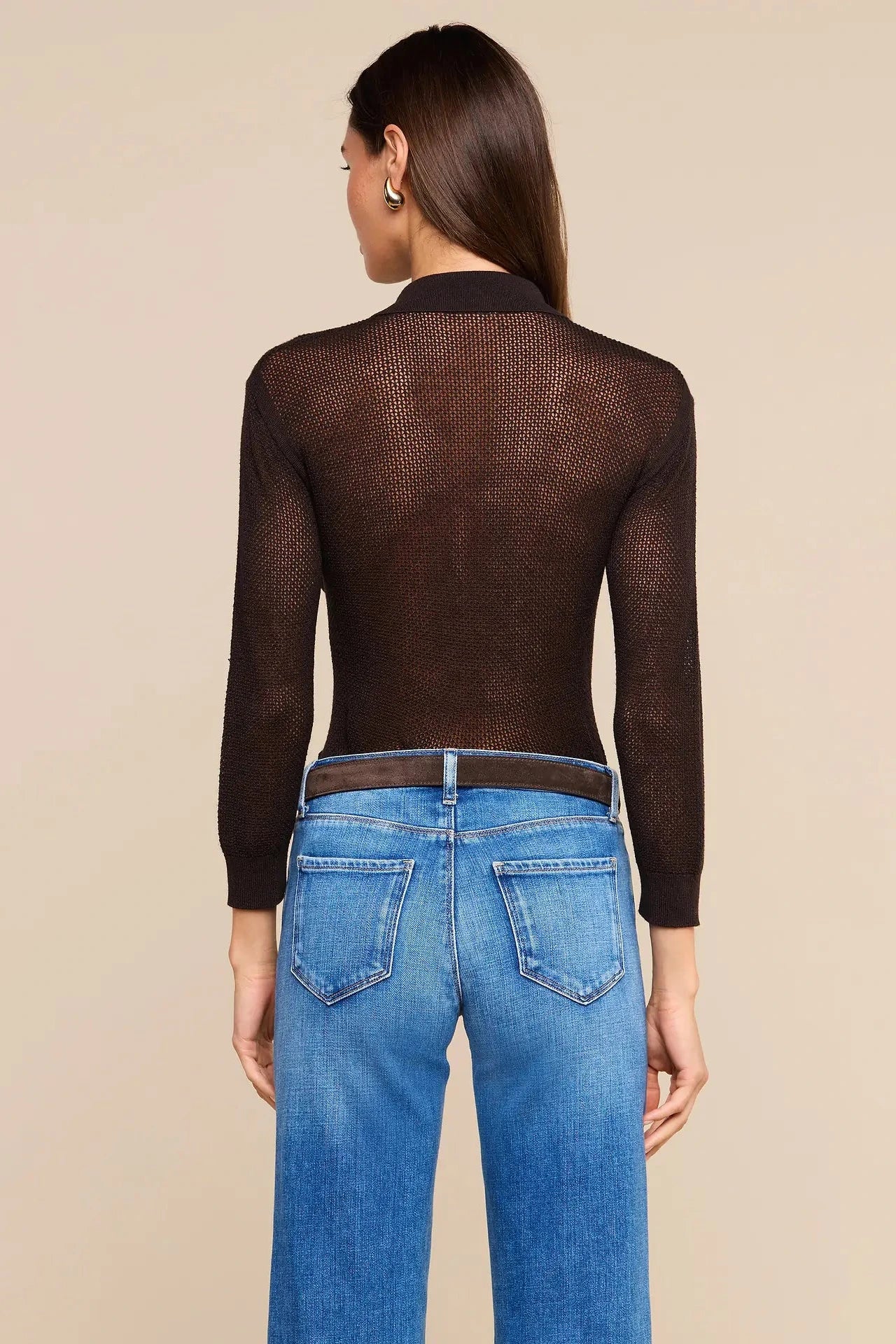 L'Agence Carine Pointelle Collared Sweater - Coffee Bean