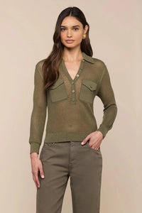 L'Agence Carine Pointelle Collared Sweater Smokey Olive