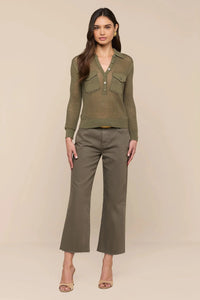 L'Agence Carine Pointelle Collared Sweater Smokey Olive