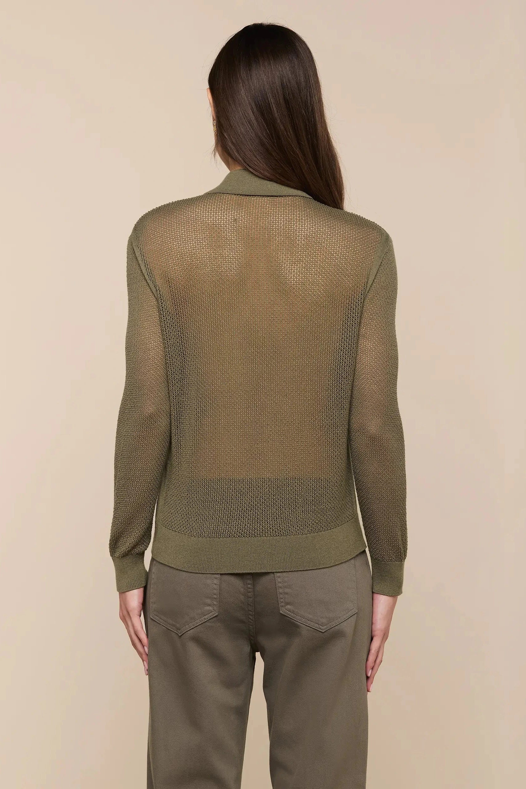L'Agence Carine Pointelle Collared Sweater Smokey Olive