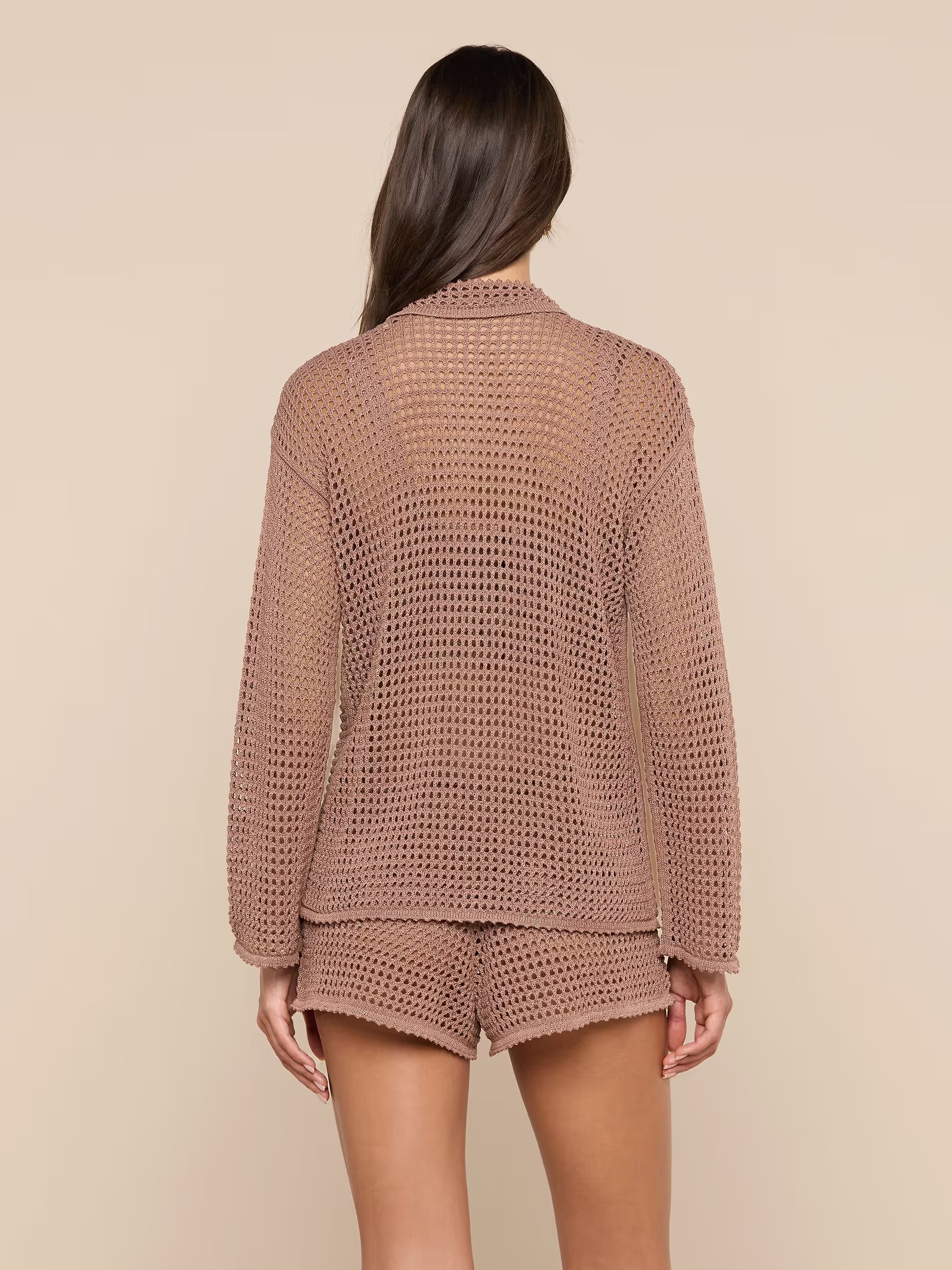L'Agence Mariana Pointelle Knit Shirt Hazelnut