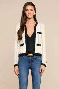 L'Agence Zephyra Pointelle Knit Cardigan - Ivory/Black