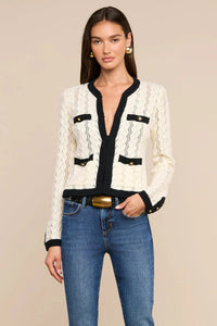 L'Agence Zephyra Pointelle Knit Cardigan - Ivory/Black