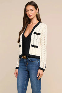 L'Agence Zephyra Pointelle Knit Cardigan - Ivory/Black
