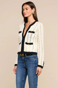 L'Agence Zephyra Pointelle Knit Cardigan - Ivory/Black