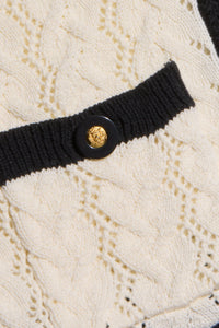 L'Agence Zephyra Pointelle Knit Cardigan - Ivory/Black