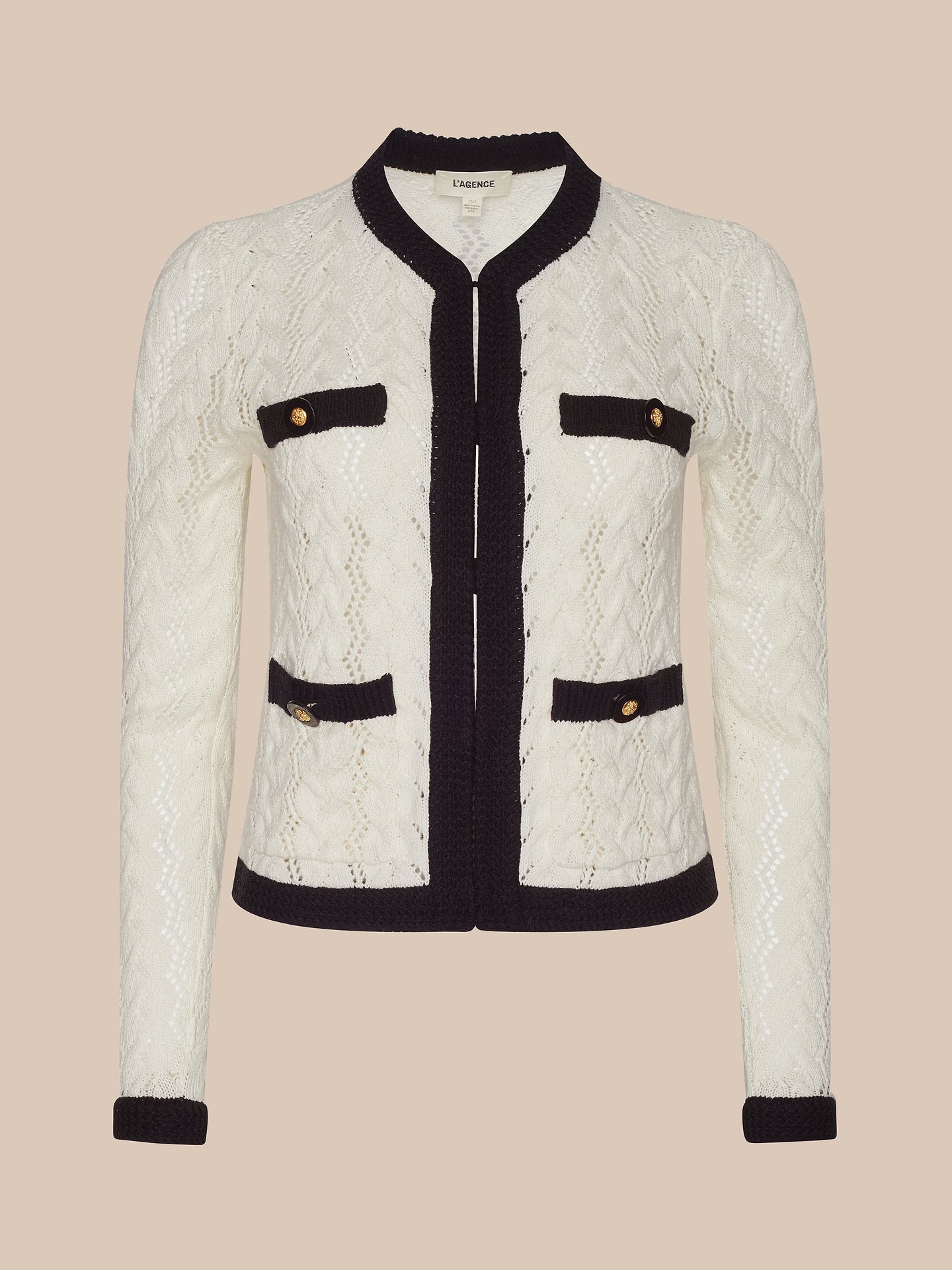 L'Agence Zephyra Pointelle Knit Cardigan - Ivory/Black