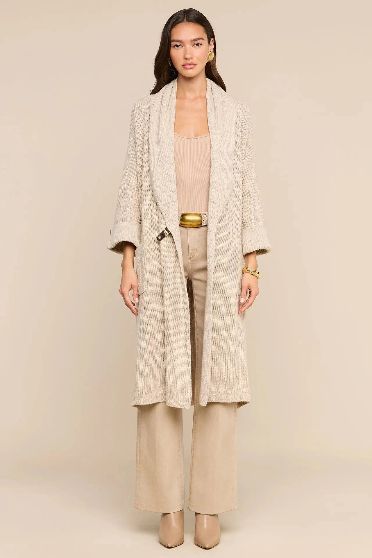 L'Agence Orielle Long Cardigan - Almond Milk