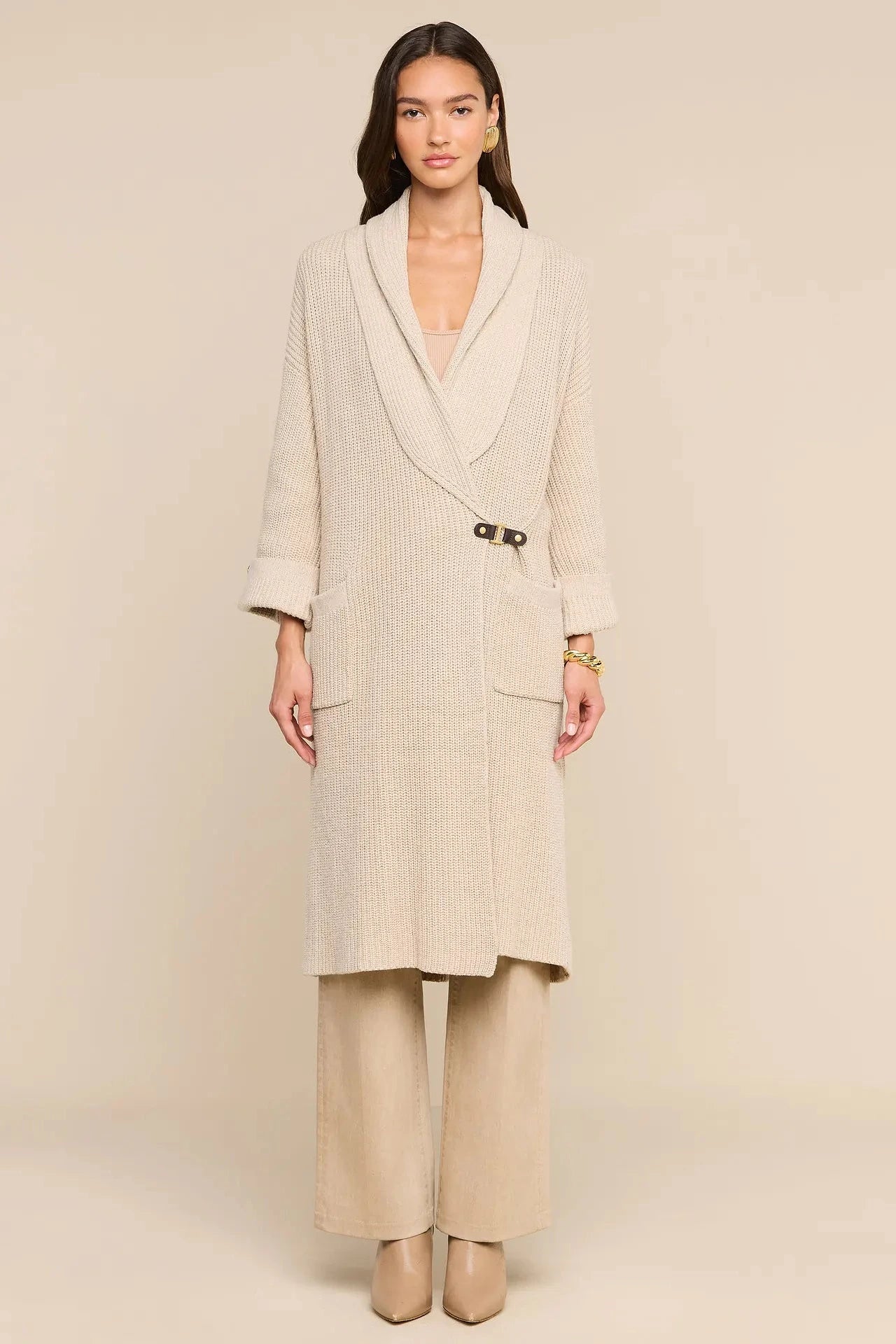 L'Agence Orielle Long Cardigan - Almond Milk