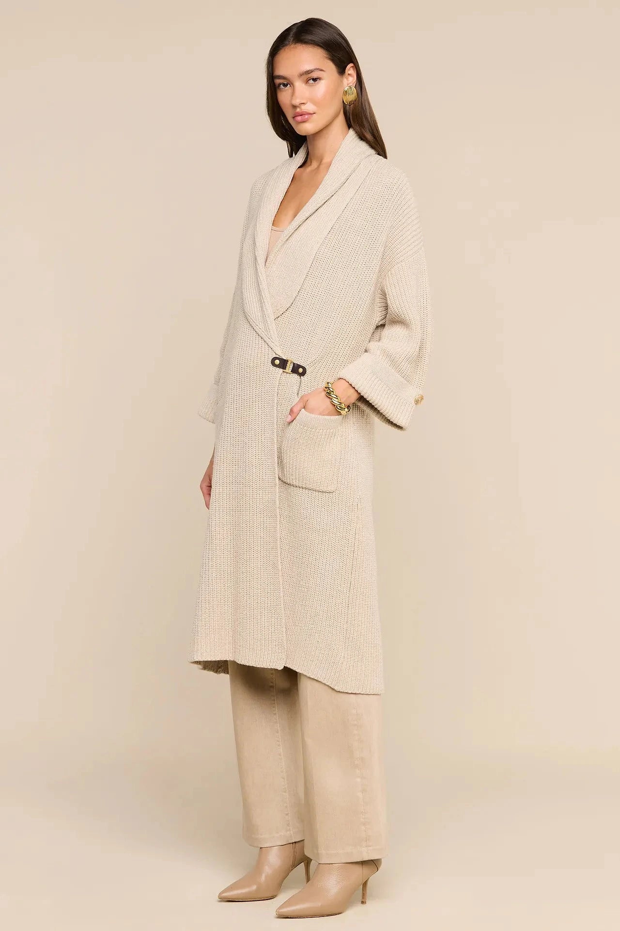 L'Agence Orielle Long Cardigan - Almond Milk