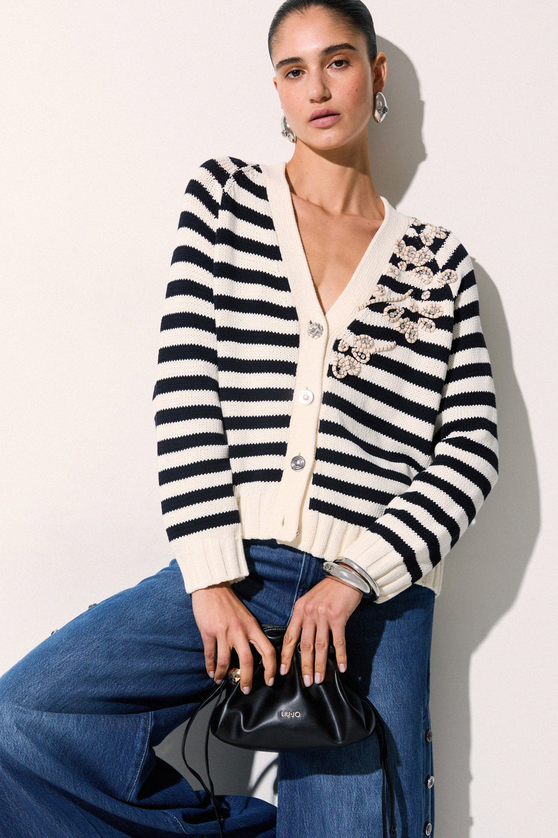 Liu Jo Cardigan With Jewel Embroidery White Night Blue