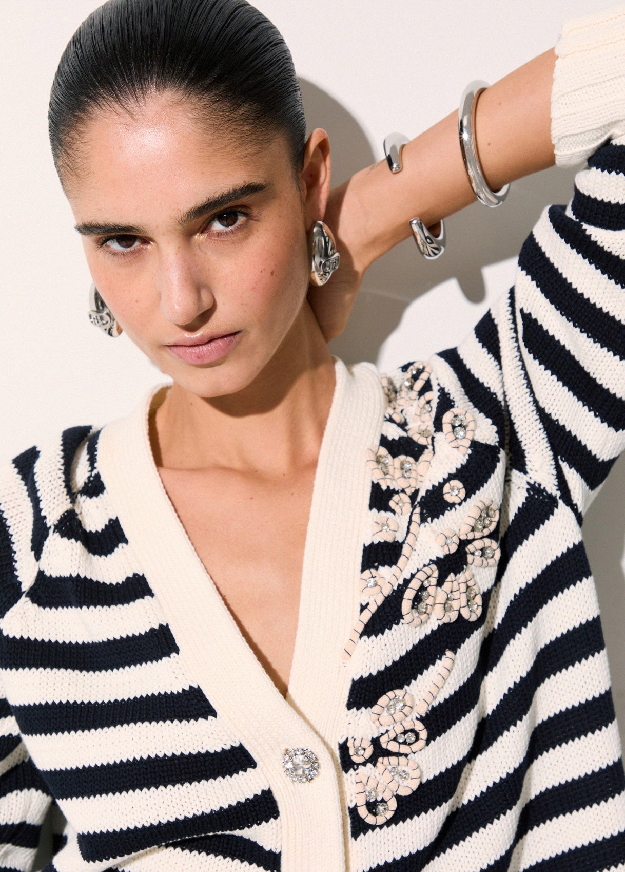 Liu Jo Cardigan With Jewel Embroidery White Night Blue