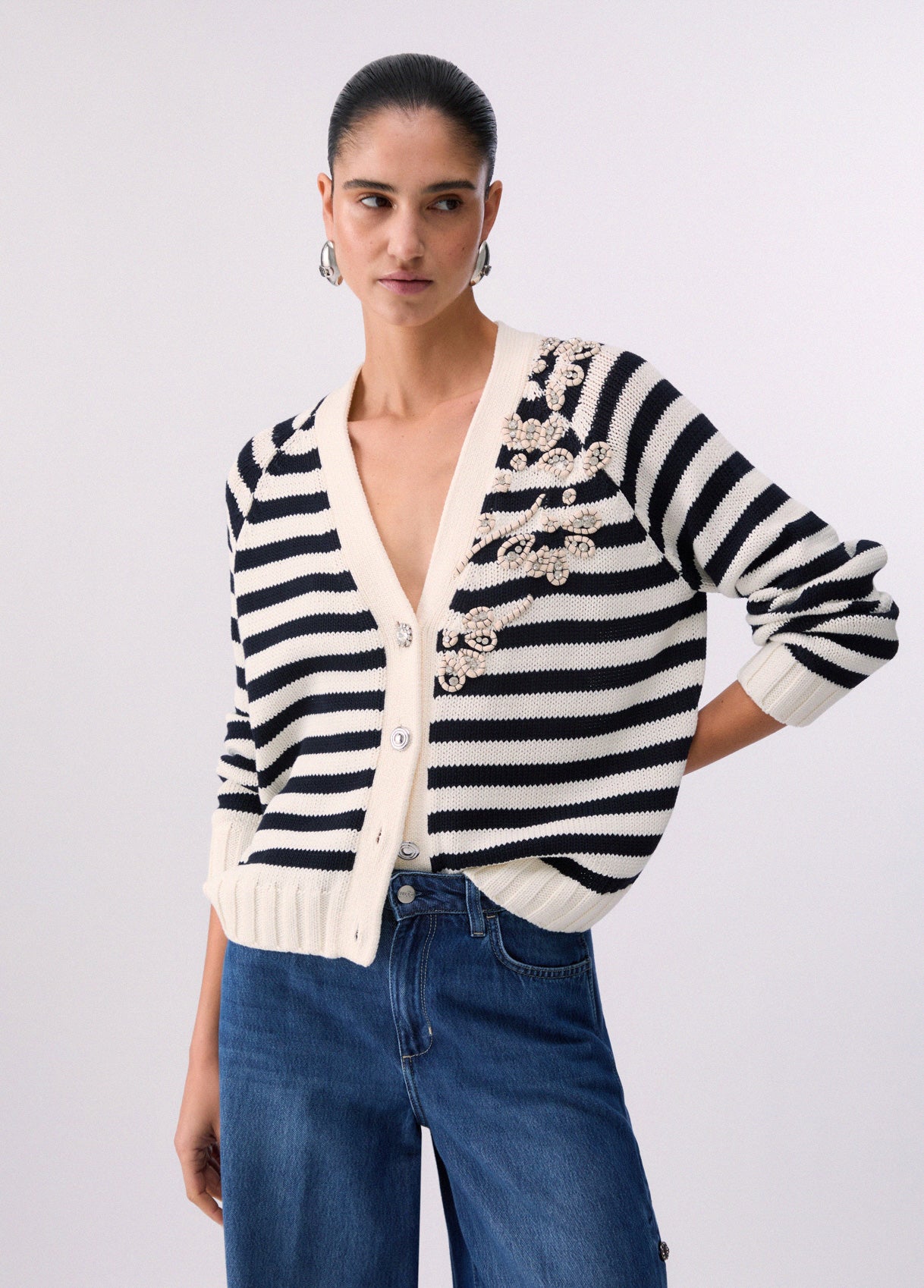 Liu Jo Cardigan With Jewel Embroidery White Night Blue