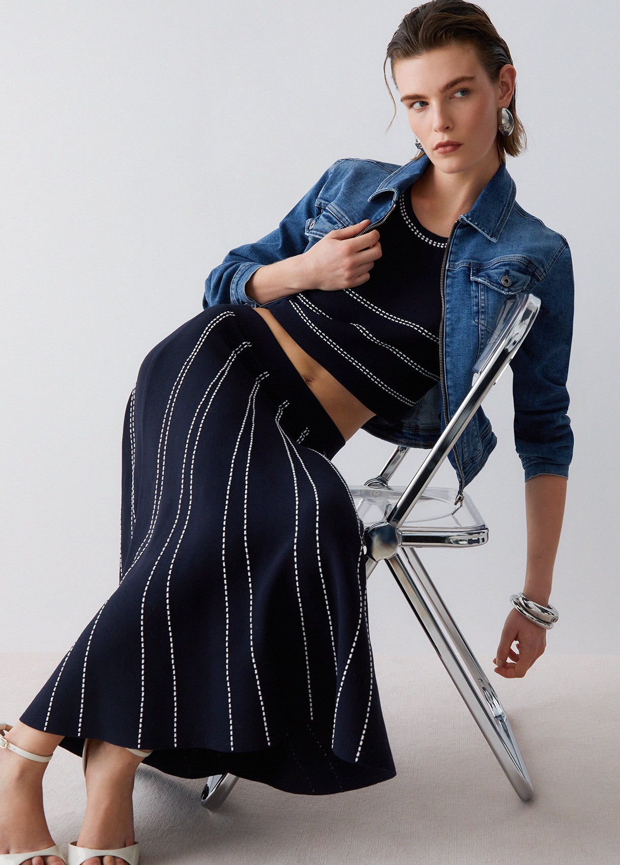 Liu Jo Knit Midi Skirt Night Blue