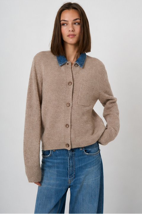 Repeat Wool Cashmere Knitted Cardigan - Sand