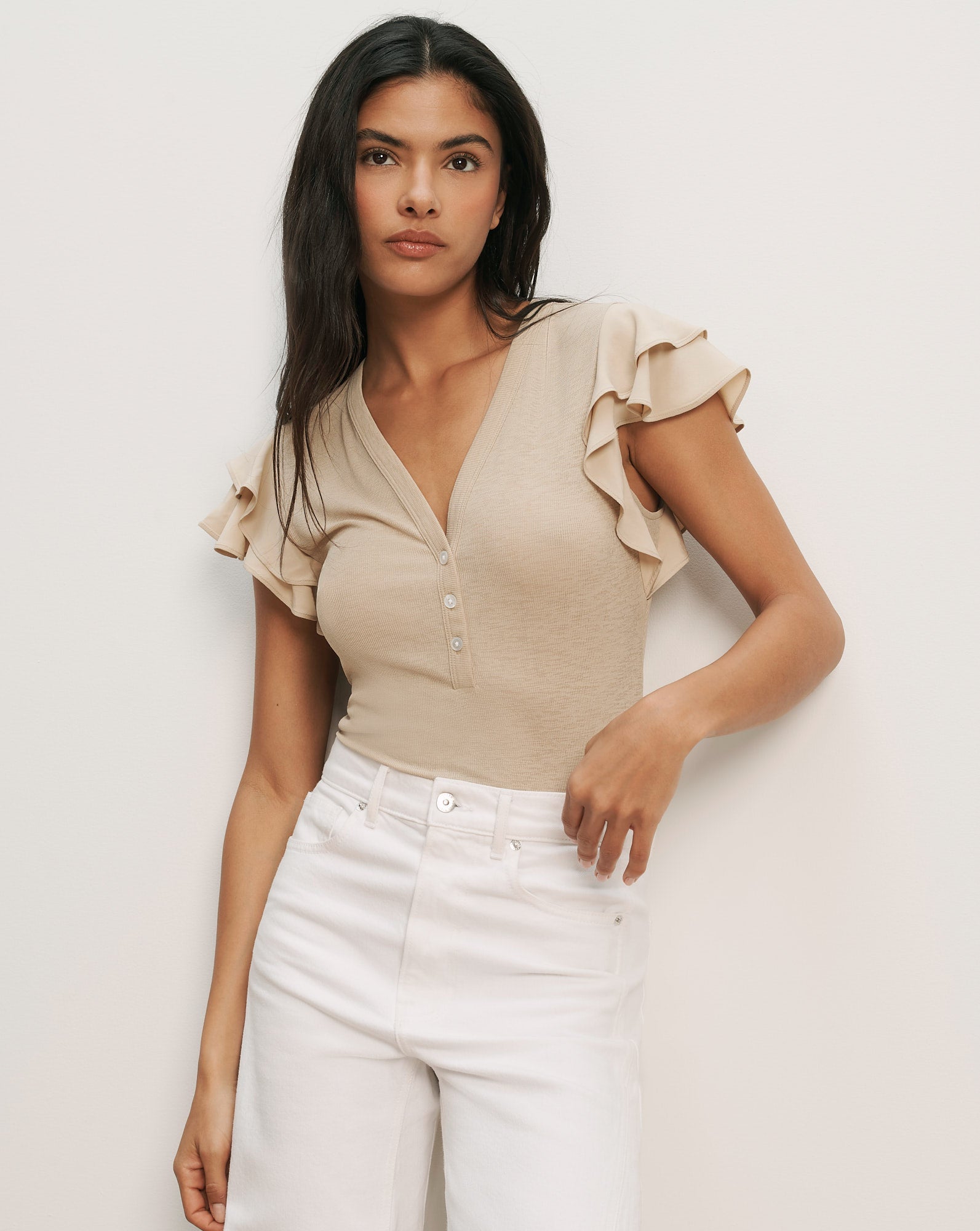 Veronica Beard Aphrodite Top Stone Khaki