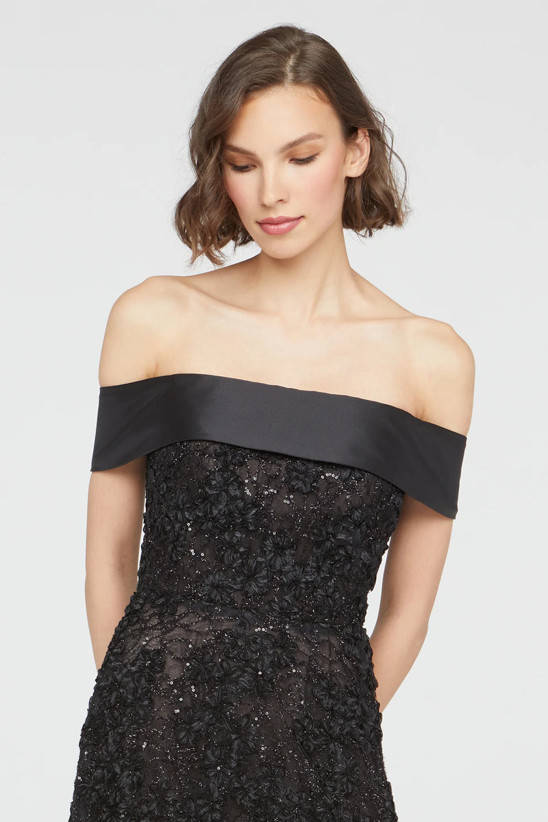 Theia Off Shoulder A Line Dress