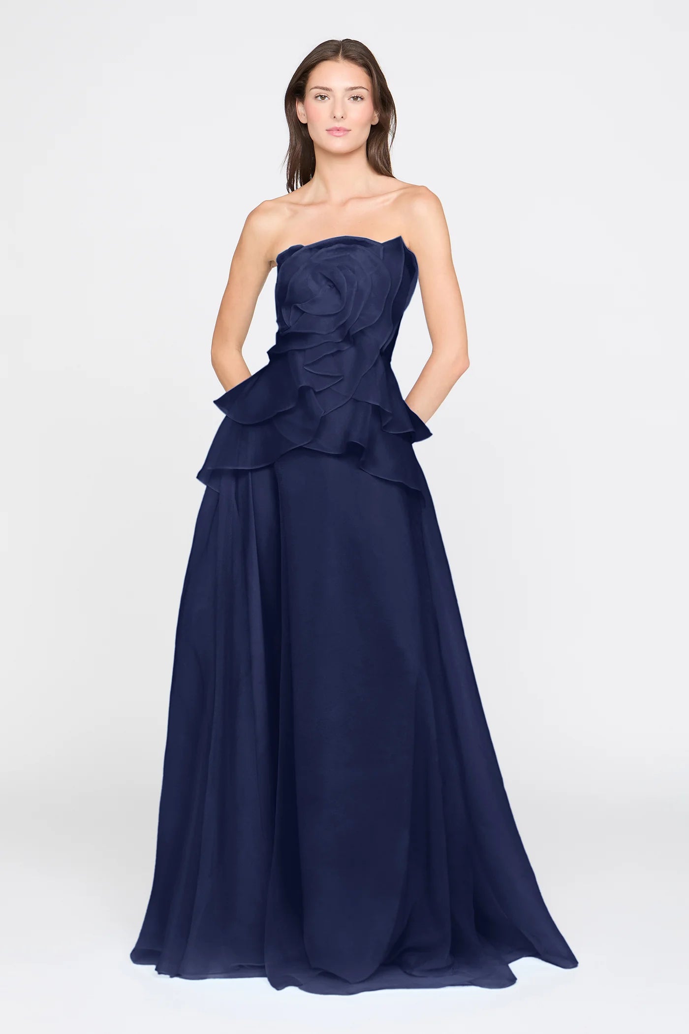 Theia Gilda Draped Rose Gown Nautical Navy