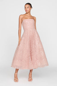 Theia Selina Strapless Cocktail Powder Blush