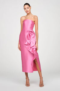 Theia Marla Sculptural Drape Dress Sunlit Pink