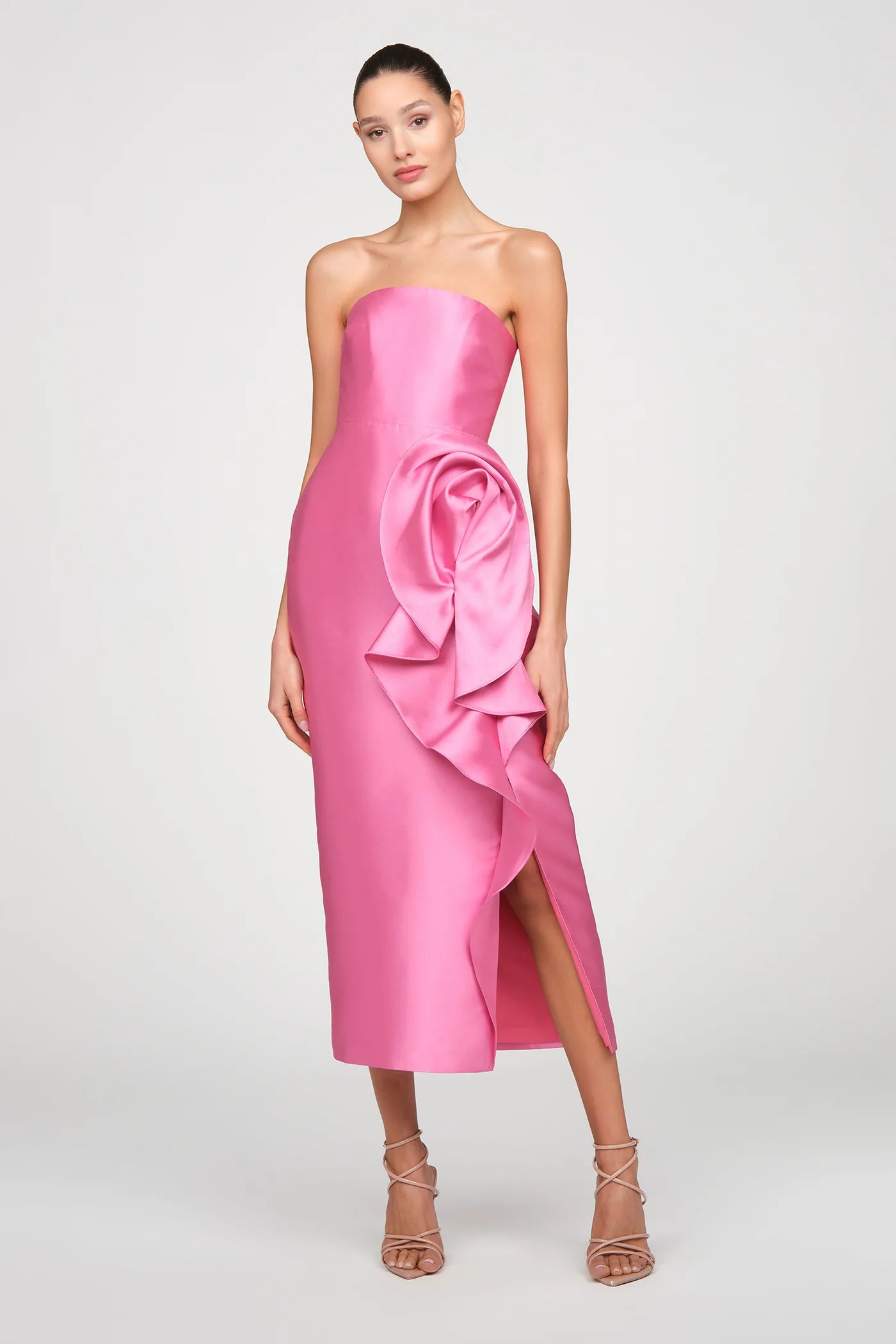 Theia Marla Sculptural Drape Dress Sunlit Pink