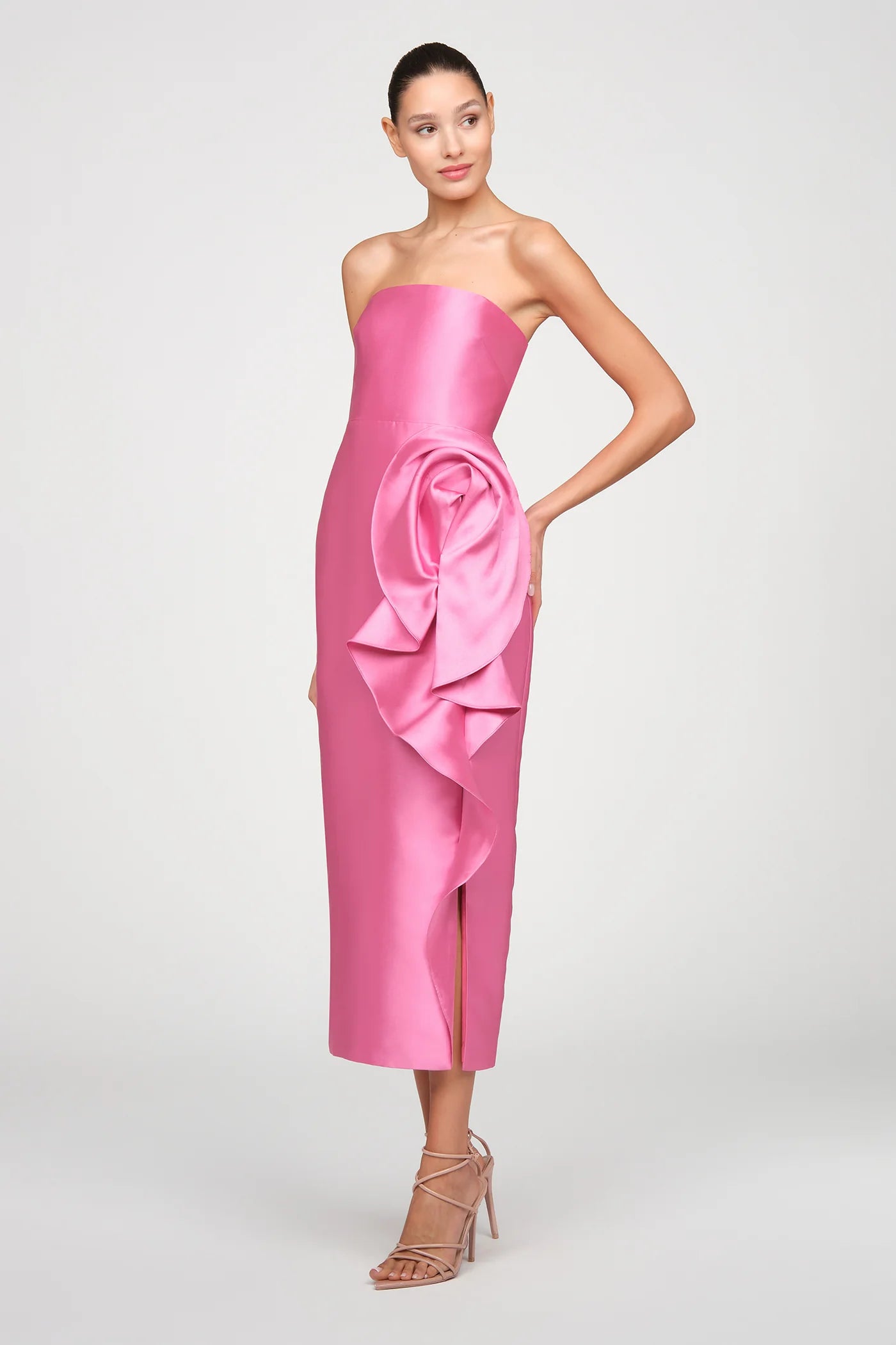 Theia Marla Sculptural Drape Dress Sunlit Pink
