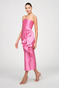 Theia Marla Sculptural Drape Dress Sunlit Pink
