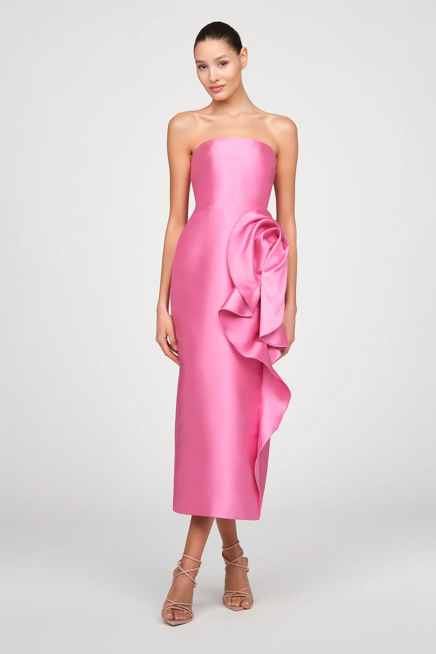 Theia Marla Sculptural Drape Dress Sunlit Pink
