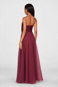 Theia Lyon Pleated Draped Rose Gown Oxblood