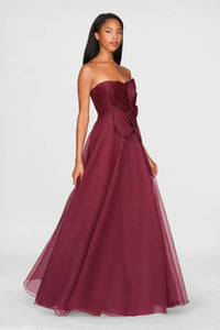 Theia Lyon Pleated Draped Rose Gown Oxblood
