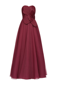 Theia Lyon Pleated Draped Rose Gown Oxblood