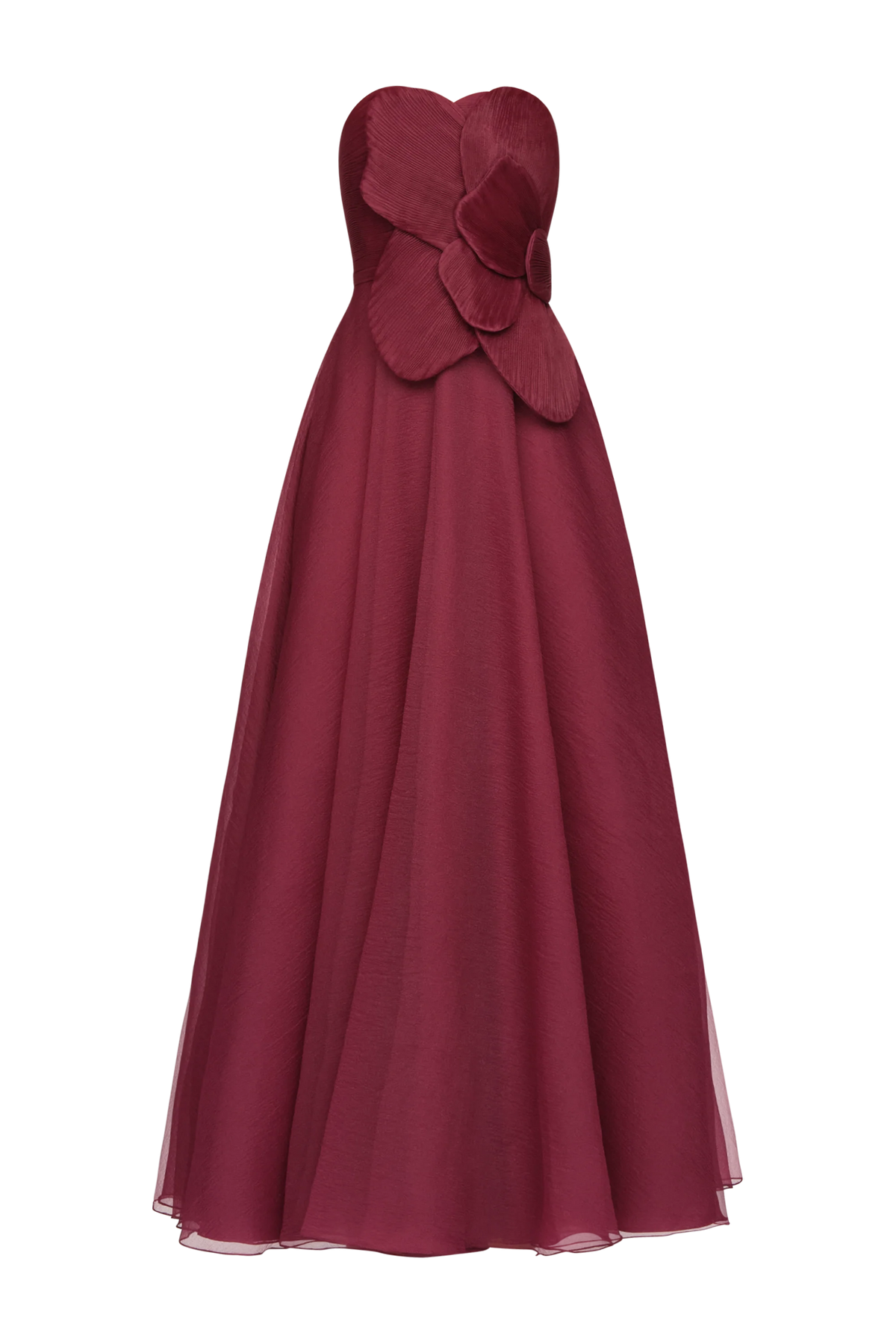 Theia Lyon Pleated Draped Rose Gown Oxblood