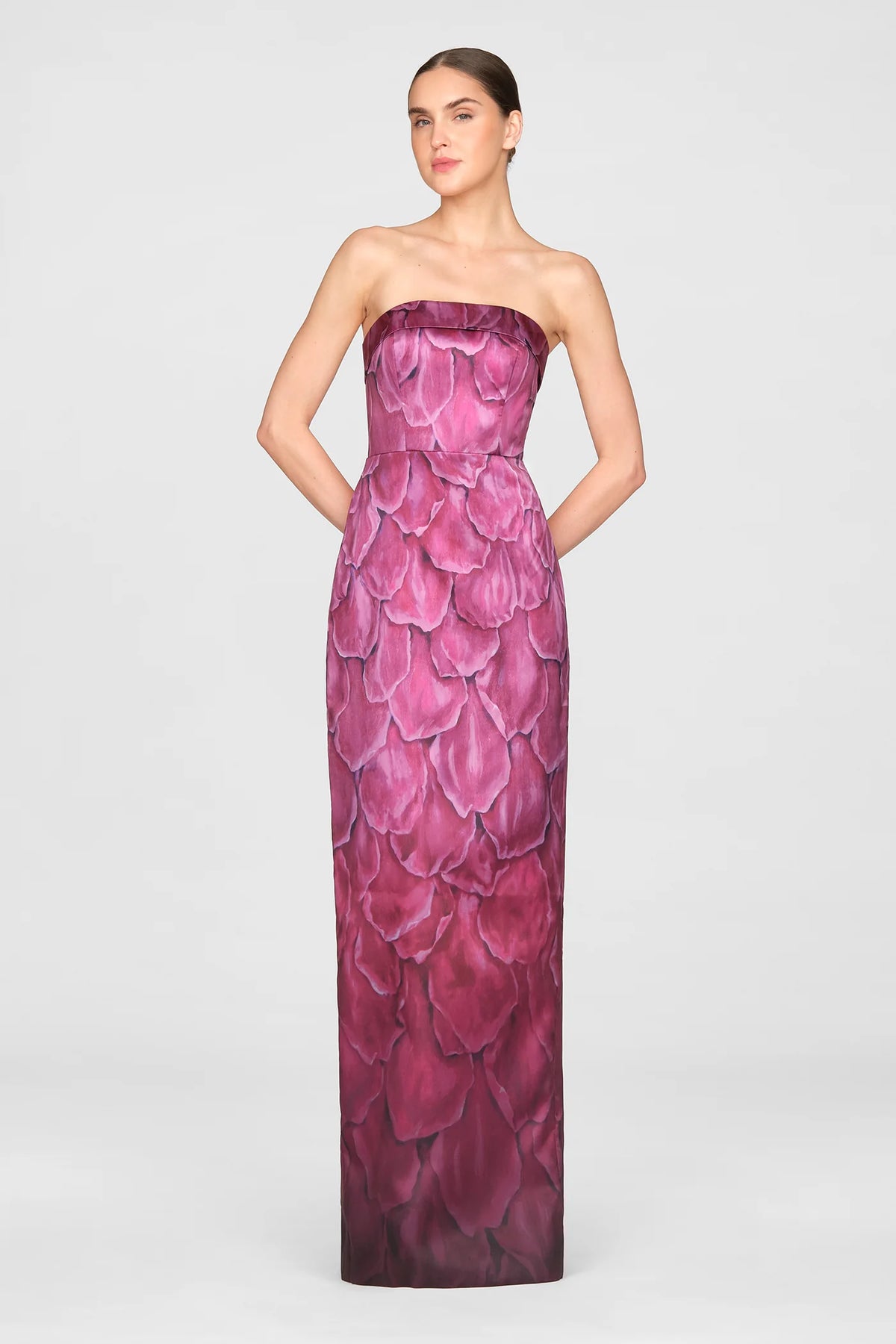 Theia Cleo Strapless Column Gown Petal Obscura