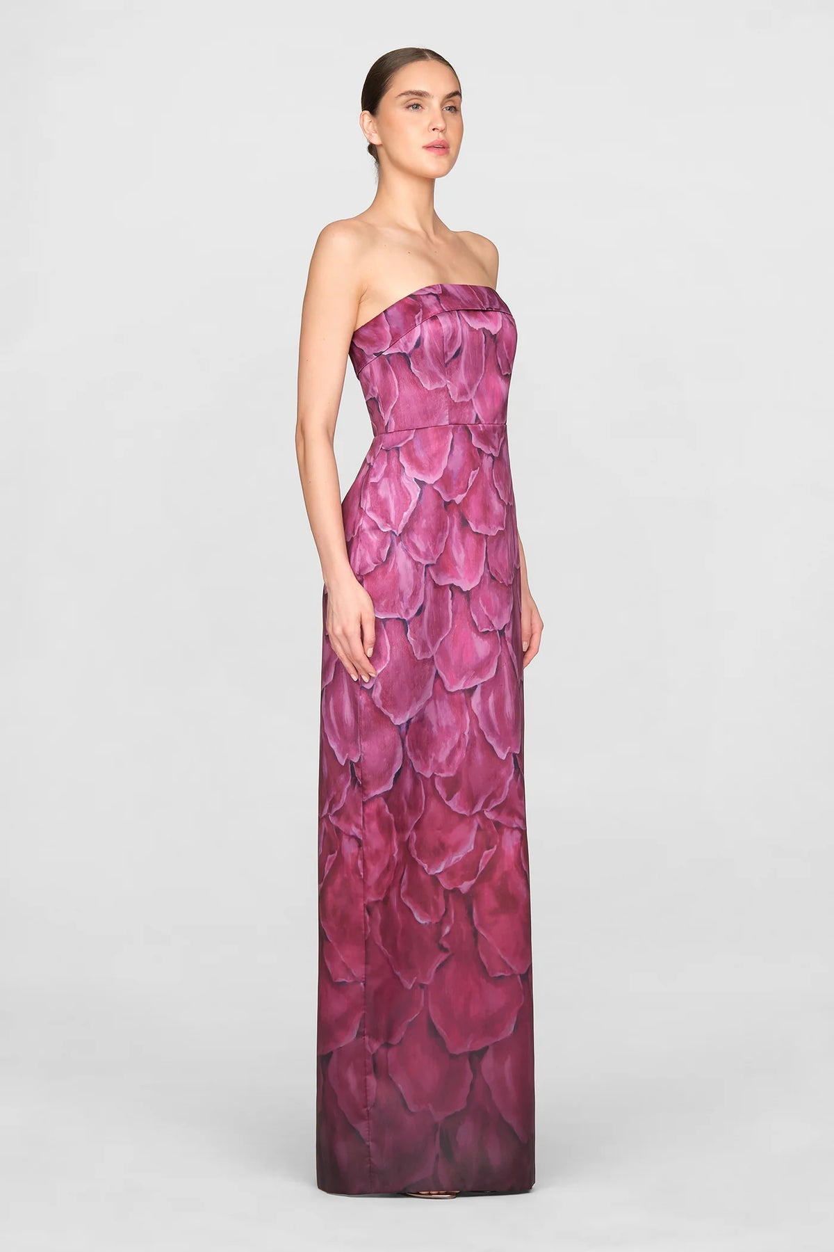 Theia Cleo Strapless Column Gown Petal Obscura