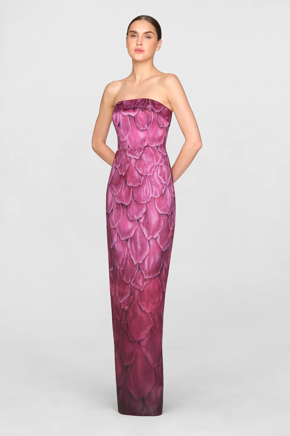 Theia Cleo Strapless Column Gown Petal Obscura