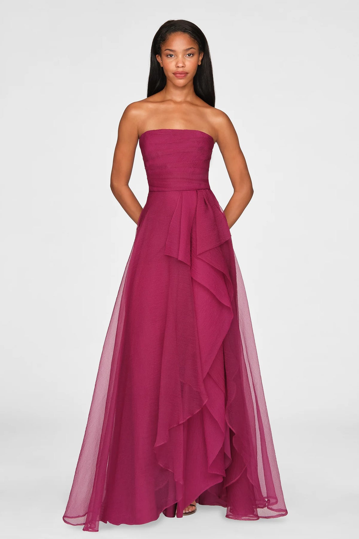 Theia Teresa Strapless Draped Gown Sangria