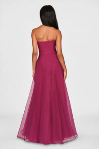 Theia Teresa Strapless Draped Gown Sangria