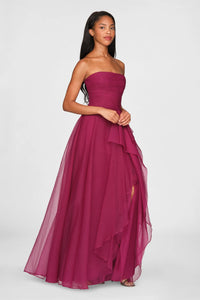 Theia Teresa Strapless Draped Gown Sangria